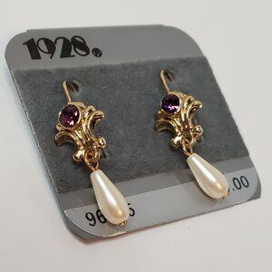 1928 Purple Stone Pearl Earrings